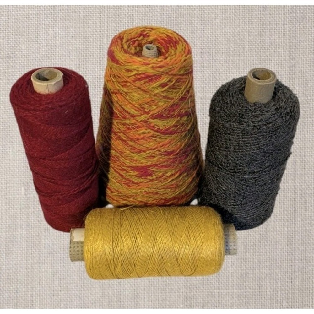 Lot Of 4 Vintage Yarns Cones Orange Yellow Gray Red Multicolor Textiles Knit DIY